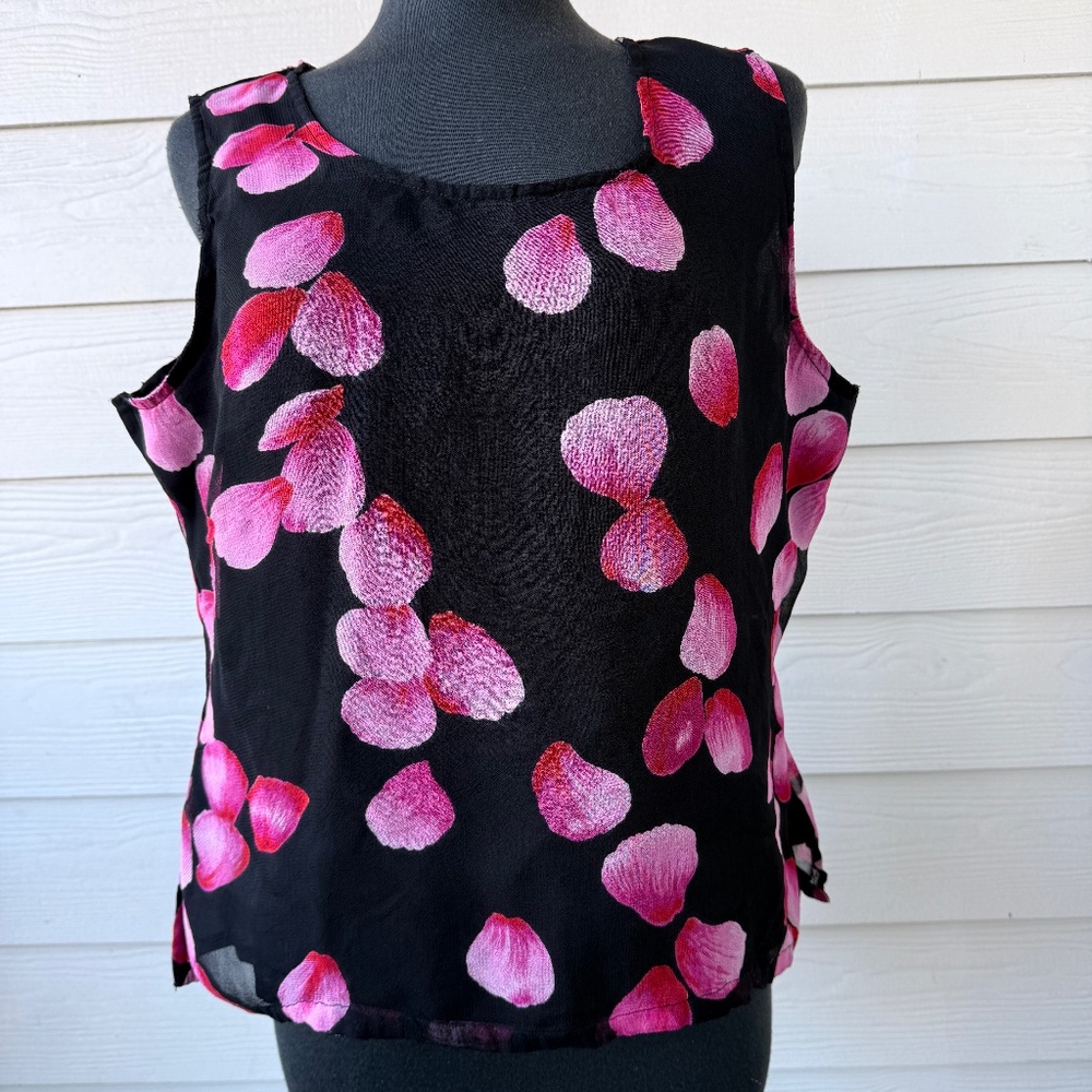 Anthony Original Black Floral Petal Sleeveless Top | Women’s 1XL | Elegant